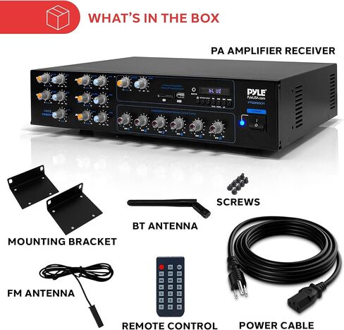 جهاز استقبال مضخم بلوتوث 6-القنوات Pyle ، نظام ستيريو صوتي منزلي 4200W مع التحكم متعدد المناطق ، MIC Talkover ، Radio FM ، تشغيل USB ، RCA/AUX & 2 MICS INPUT ، عرض LED ، (16.9 "× 11.5" × 3.4 ") in Kuwait