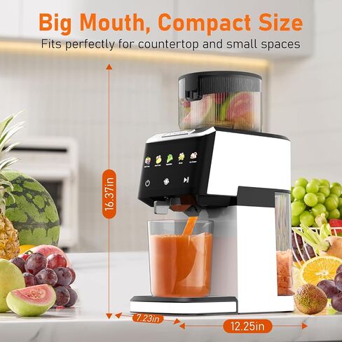 CFR606 Juicer Machines,Cold Press Juicer.Touch Sensing Function,Double Filter Screen,5.3"Wide Feed Chute,350W Slow Masticating Juicer for Whole Vegetables & Fruits,Easy to Clean(Pearl White) in Saudi Arabia