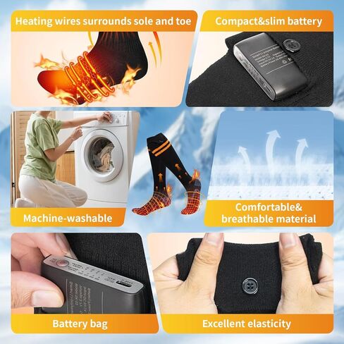 الجوارب الكهربائية الساخنة للرجال والنساء - 6000 مللي أمبير في الساعة قابلة للشحن ، حتى 70 درجة مئوية منطقة تسخين كبيرة ، 8 ساعات ، قابلة للغسل للتزلج ، الصيد ، التخييم in Kuwait