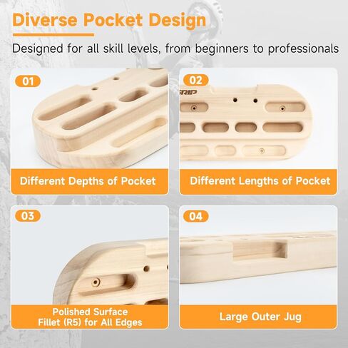 Portable 2/3/4 Finger Hangboard Rock Climbing with Nails and Sandpaper, Wooden Hang Board for Finger Grip Training and Hanging Practice for Climbers in Kuwait