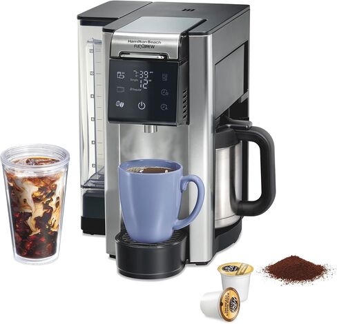 Hamilton Beach Flexbrew Advanced 5-in-1 الحرارية القابلة للبرمجة 12 كوب بالتنقيط وخدمة القهوة الساخنة والمثلجة ، 60 أوقية متحركة. خزان المياه ، استخدم عبوات وأسباب ، تخمير سريع ، أسود (49929) in Kuwait