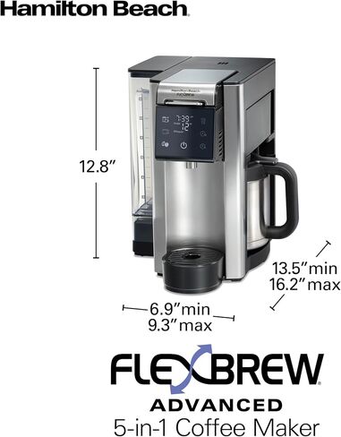 Hamilton Beach Flexbrew Advanced 5-in-1 الحرارية القابلة للبرمجة 12 كوب بالتنقيط وخدمة القهوة الساخنة والمثلجة ، 60 أوقية متحركة. خزان المياه ، استخدم عبوات وأسباب ، تخمير سريع ، أسود (49929) in Kuwait