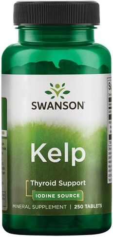Swanson Kelp - Natural Iodine Source Supporting Thyroid Health - Mineral Supplement w/Iodine Source Standardized 0.4% - (250 Tablets, 225mcg Each) in Saudi Arabia