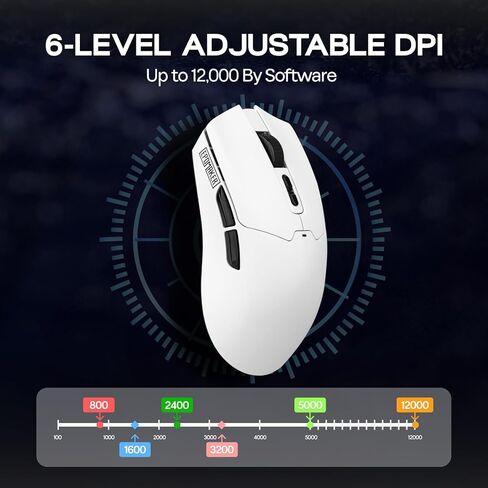 Epomaker Click Lite Wireless Gaming Mouse ، من 800 إلى 12000 نقطة في البوصة قابلة للتعديل ، مستشعر PAW3311 ، 500 مللي أمبير ، 59G ، 2.4G/BT/USB-C الماوس القابل لإعادة الشحن مع 5 أزرار قابلة للبرمجة للكمبيوتر الشخصي/MAC/Linux (أبيض) in Kuwait