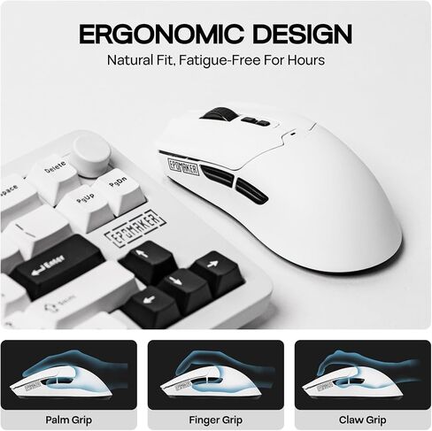 Epomaker Click Lite Wireless Gaming Mouse ، من 800 إلى 12000 نقطة في البوصة قابلة للتعديل ، مستشعر PAW3311 ، 500 مللي أمبير ، 59G ، 2.4G/BT/USB-C الماوس القابل لإعادة الشحن مع 5 أزرار قابلة للبرمجة للكمبيوتر الشخصي/MAC/Linux (أبيض) in Kuwait