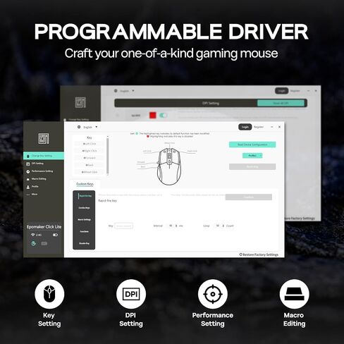 Epomaker Click Lite Wireless Gaming Mouse ، من 800 إلى 12000 نقطة في البوصة قابلة للتعديل ، مستشعر PAW3311 ، 500 مللي أمبير ، 59G ، 2.4G/BT/USB-C الماوس القابل لإعادة الشحن مع 5 أزرار قابلة للبرمجة للكمبيوتر الشخصي/MAC/Linux (أبيض) in Kuwait