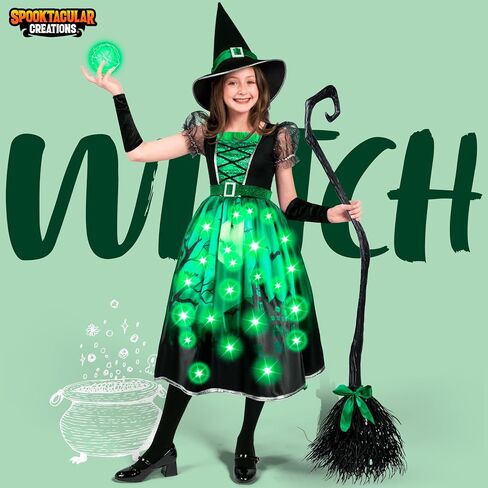 أزياء ساحرة من Spooktacular Creations للفتيات، زي ساحرة مطبوع باللون الأرجواني، زي الهالوين الساحر المضيء in Kuwait