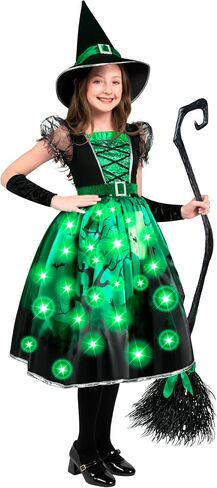 أزياء ساحرة من Spooktacular Creations للفتيات، زي ساحرة مطبوع باللون الأرجواني، زي الهالوين الساحر المضيء in Kuwait
