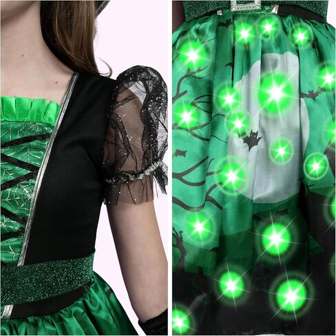 أزياء ساحرة من Spooktacular Creations للفتيات، زي ساحرة مطبوع باللون الأرجواني، زي الهالوين الساحر المضيء in Kuwait