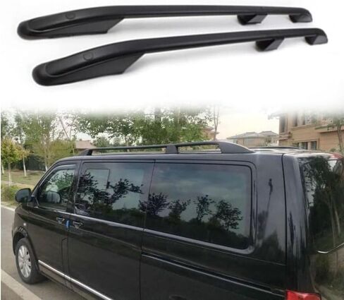 2pcs سقف رفوف السكك الحديدية الجانبية تناسب فولكس واجن VW Multivan T5 T6 (أسود) in Kuwait