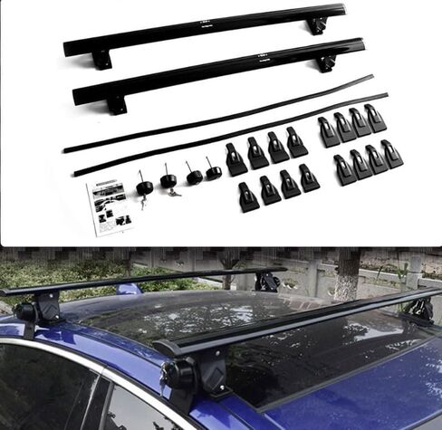 2pcs قضبان رف سقف الألومنيوم مع قفل سرقة للسطح متوافق مع أسطح النقاط الثابتة التي تناسب لكزس هي (أسود) in Kuwait