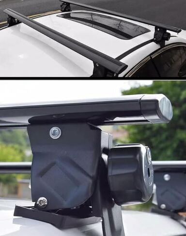 2pcs قضبان رف سقف الألومنيوم مع قفل سرقة للسطح متوافق مع أسطح النقاط الثابتة التي تناسب لكزس هي (أسود) in Kuwait