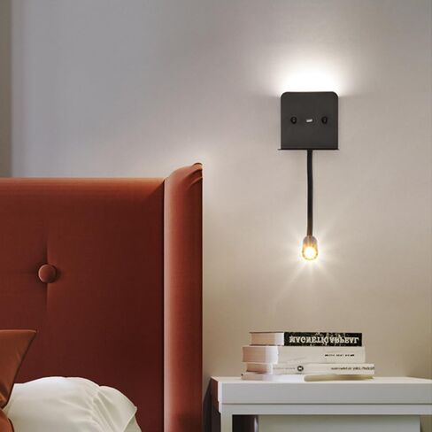 LED Gooseneck Wall Mount Reading Lamp Hardwired Wall Light, Modern Interior Lighting, USB Charging Port, Headboard Lamps for Bedroom Bedside Study Room in Saudi Arabia