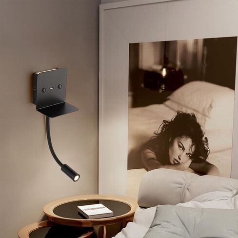 LED Gooseneck Wall Mount Reading Lamp Hardwired Wall Light, Modern Interior Lighting, USB Charging Port, Headboard Lamps for Bedroom Bedside Study Room in Saudi Arabia