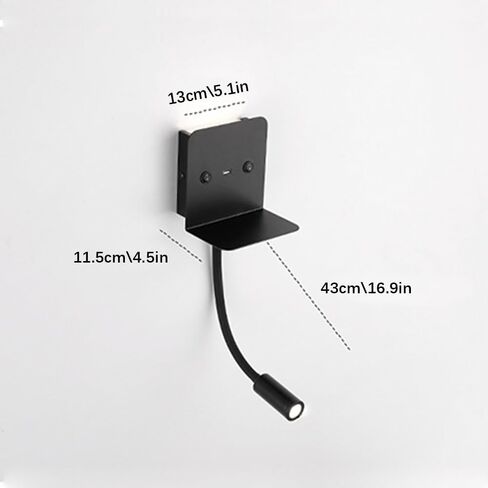 LED Gooseneck Wall Mount Reading Lamp Hardwired Wall Light, Modern Interior Lighting, USB Charging Port, Headboard Lamps for Bedroom Bedside Study Room in Saudi Arabia