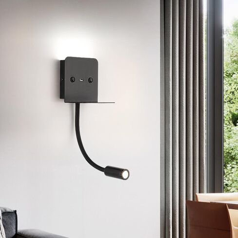 LED Gooseneck Wall Mount Reading Lamp Hardwired Wall Light, Modern Interior Lighting, USB Charging Port, Headboard Lamps for Bedroom Bedside Study Room in Saudi Arabia