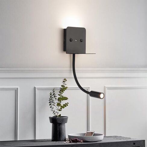 LED Gooseneck Wall Mount Reading Lamp Hardwired Wall Light, Modern Interior Lighting, USB Charging Port, Headboard Lamps for Bedroom Bedside Study Room in Saudi Arabia