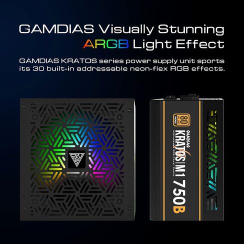 Gamdias RGB Gaming PC Power Supply 750W 80 Plus Bronze Certified 750 Watt PSU لأجهزة الكمبيوتر مع PFC النشط ، Kratos M1-750B in Kuwait