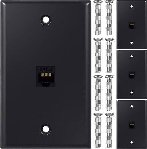 Weewooday 4 Pack Ethernet Wall Plate with Single Port, RJ45 Cat6 Female to Female Jack Inline Coupler Plates Ethernet Cable Faceplates (Black,4 Pack) in Saudi Arabia