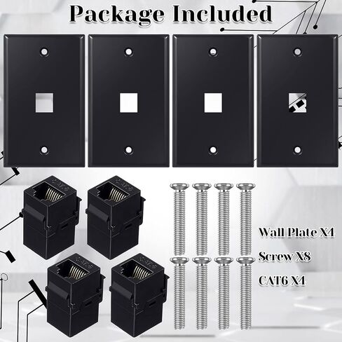 Weewooday 4 Pack Ethernet Wall Plate with Single Port, RJ45 Cat6 Female to Female Jack Inline Coupler Plates Ethernet Cable Faceplates (Black,4 Pack) in Saudi Arabia