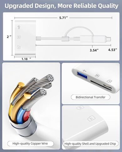 PIYILO SD Card Reader for iPhone iPad Camera, USB C Memory Card Reader, Digital Camera Adapter iPhone, Supports SD and TF Card, No App Driver Required in Saudi Arabia