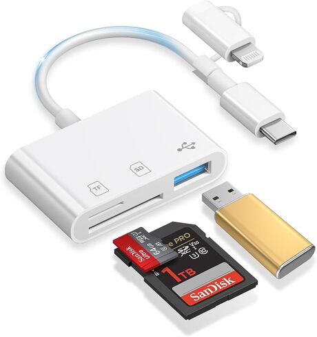 SD Card Reader for iPhone, 3-in-1 Lightning to SD Card Reader Micro SD Digital Camera Adapter Compatible with iPhone 14 13 12 11, Plug & Play in Kuwait
