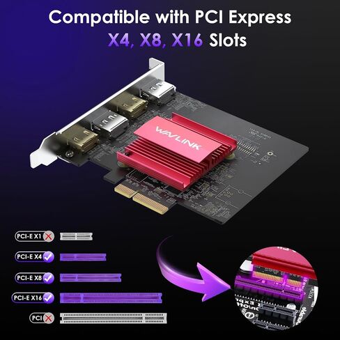 WAVLINK 4K PCIE 4 HDMI Monitors Card, PCIE to HDMI Adapter Supports Extend 4 Monitors Output for Windows 11/10 & Ubuntu with DisplayLink DL7400(Non-Gaming GPU) in Saudi Arabia