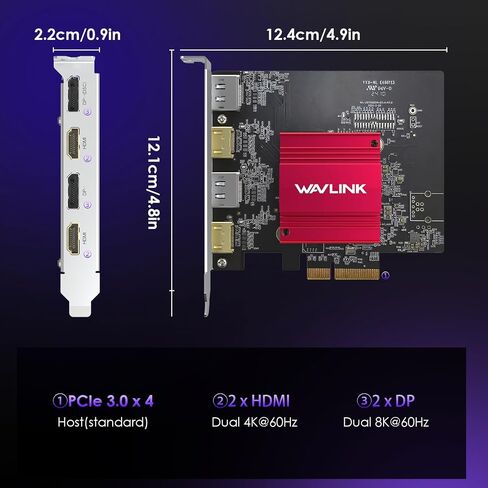 WAVLINK 4K PCIE 4 HDMI Monitors Card, PCIE to HDMI Adapter Supports Extend 4 Monitors Output for Windows 11/10 & Ubuntu with DisplayLink DL7400(Non-Gaming GPU) in Saudi Arabia