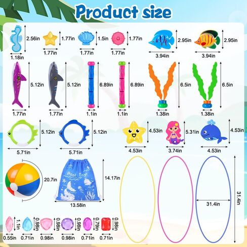 YUJUN 35PCS Pool Diving Swimming Toys, Summer Underwater Game Toys with Pool Fishes Dive Sticks Rings Gems Storage Bag for Kids Swim Birthday Party Favors in Saudi Arabia