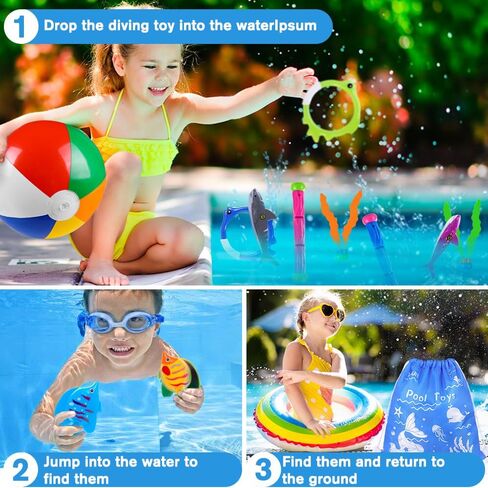 YUJUN 35PCS Pool Diving Swimming Toys, Summer Underwater Game Toys with Pool Fishes Dive Sticks Rings Gems Storage Bag for Kids Swim Birthday Party Favors in Saudi Arabia