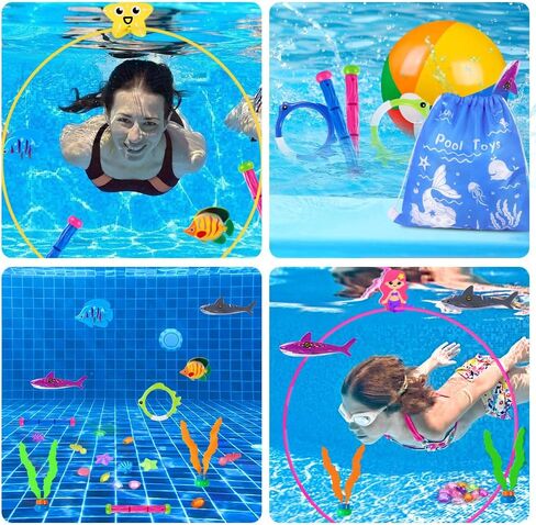 YUJUN 35PCS Pool Diving Swimming Toys, Summer Underwater Game Toys with Pool Fishes Dive Sticks Rings Gems Storage Bag for Kids Swim Birthday Party Favors in Saudi Arabia