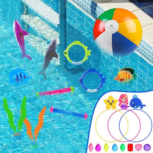 YUJUN 35PCS Pool Diving Swimming Toys, Summer Underwater Game Toys with Pool Fishes Dive Sticks Rings Gems Storage Bag for Kids Swim Birthday Party Favors in Saudi Arabia