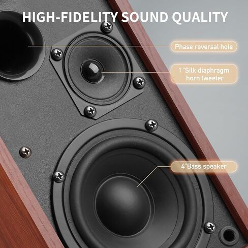 Bluetooth Bookshelf Speakers Pair, 1" Silk Dome Tweeter & 4" Woofer, BT5.3 & RCA Input for Turntable, PC, Desktop, Wooden Anti-Vibration Cabinet, Home Audio Studio Monitor in Kuwait