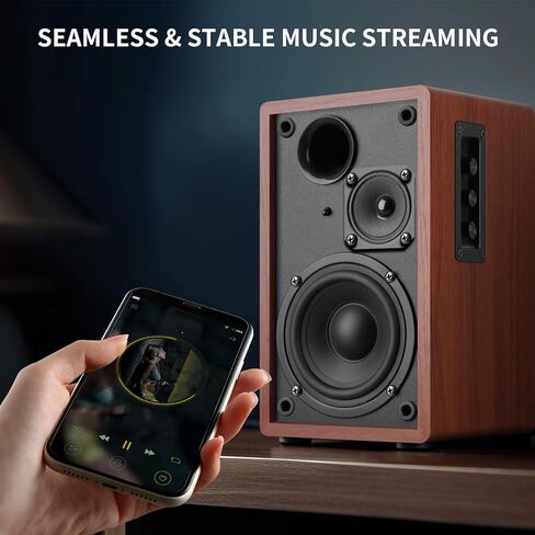 Bluetooth Bookshelf Speakers Pair, 1" Silk Dome Tweeter & 4" Woofer, BT5.3 & RCA Input for Turntable, PC, Desktop, Wooden Anti-Vibration Cabinet, Home Audio Studio Monitor in Kuwait