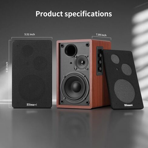 Bluetooth Bookshelf Speakers Pair, 1" Silk Dome Tweeter & 4" Woofer, BT5.3 & RCA Input for Turntable, PC, Desktop, Wooden Anti-Vibration Cabinet, Home Audio Studio Monitor in Kuwait