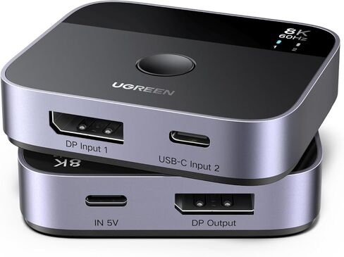 UGREEN 8K@60Hz DisplayPort+USB C Switch 2 in 1 Out DP 1.4 Out Ultra HD Supports 4K@240Hz 3D HDR10+ HDCP2.3 USB-C+DisplayPort Switcher Compatible with Laptops, Computers, Desktop, Steam Deck in Saudi Arabia
