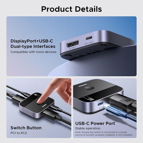 UGREEN 8K@60Hz DisplayPort+USB C Switch 2 in 1 Out DP 1.4 Out Ultra HD Supports 4K@240Hz 3D HDR10+ HDCP2.3 USB-C+DisplayPort Switcher Compatible with Laptops, Computers, Desktop, Steam Deck in Saudi Arabia