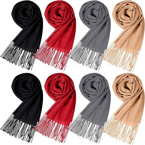 Suhine 8 Pcs Blanket Scarf Warm Soft Cashmere Shawl Thickened Winter Long Scarf with Tassel Edge, 13.8 x 78.8 Inch in Saudi Arabia