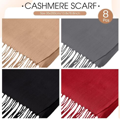 Suhine 8 Pcs Blanket Scarf Warm Soft Cashmere Shawl Thickened Winter Long Scarf with Tassel Edge, 13.8 x 78.8 Inch in Saudi Arabia