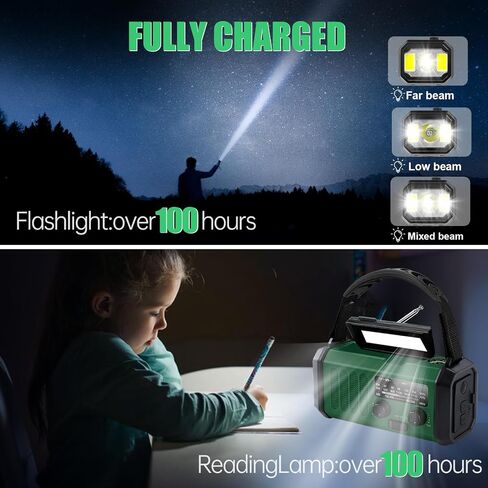 Emergency Weather Radio 20000mAh NOAA/AM/FM with 74000mWh USB/Solar/Hand Crank Charging, Battery Operated, SOS Alarm & Flashlight for Indoor/Outdoor Emergencies (Green) in Kuwait