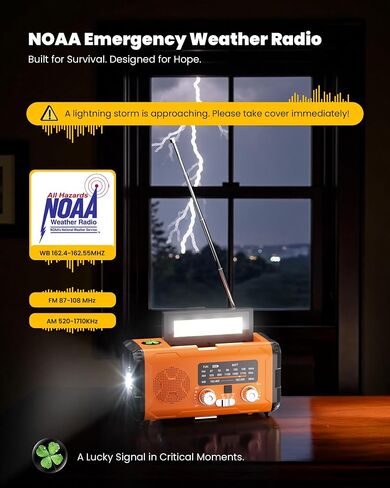راديو الطقس الطوارئ NOAA AM FM مع 10000 مللي أمبير في الساعة Power Bank & Fire Starter و Solar/Hand Crank/USB-C الشحن السريع ، SOS Alarm ، المصباح للبقاء في الهواء الطلق في الهواء الطلق للمعسكر والبرمجيين in Saudi Arabia