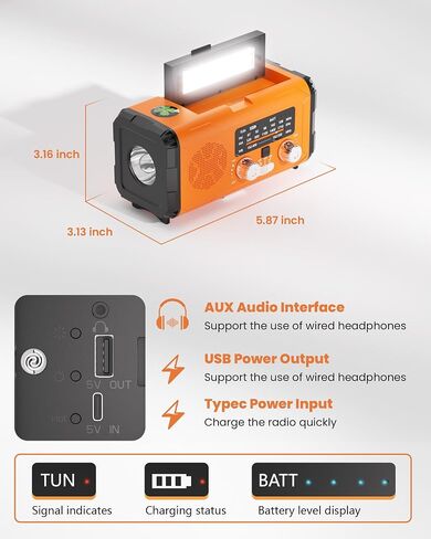 راديو الطقس الطوارئ NOAA AM FM مع 10000 مللي أمبير في الساعة Power Bank & Fire Starter و Solar/Hand Crank/USB-C الشحن السريع ، SOS Alarm ، المصباح للبقاء في الهواء الطلق في الهواء الطلق للمعسكر والبرمجيين in Saudi Arabia