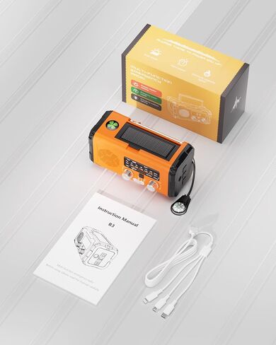 راديو الطقس الطوارئ NOAA AM FM مع 10000 مللي أمبير في الساعة Power Bank & Fire Starter و Solar/Hand Crank/USB-C الشحن السريع ، SOS Alarm ، المصباح للبقاء في الهواء الطلق في الهواء الطلق للمعسكر والبرمجيين in Saudi Arabia