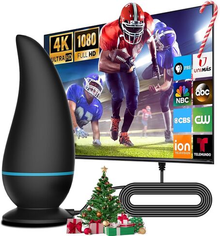 2025 TV Antenna Signal Enhance with 1000+ Miles Range Supports 1080p 4K for HDTV Cable, Smart TV, Older TVs, 18ft HDTV Cable for Free Channel in Saudi Arabia