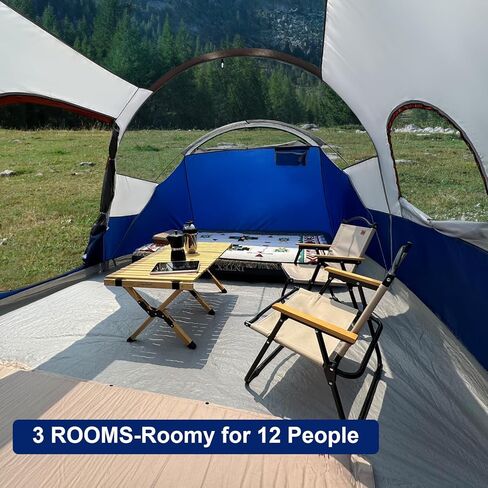 Campros CP Tent 12-spoling-spaming-tents ، 3 Torts Family Tents ، خيمة عائلية مقاومة للرياح مع طراز Rainfly أعلى ، 6 نوافذ شبكية كبيرة ، طبقة مزدوجة ، إعداد سهلة ، محمولة مع حقيبة تحمل 20 '× 9' × 72 "(H) in Kuwait