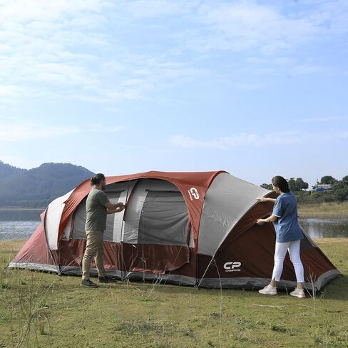 CAMPROS CP Tent 12-Person-Camping-Tents,3 Room Family Tents,Waterproof Windproof Family Tent with Top Rainfly,6 Large Mesh Windows,Double Layer,Easy Set Up, Portable with Carry Bag-20' x 9' x 72"(H) in Saudi Arabia