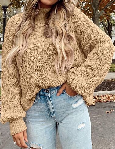 PRETTYGARDEN Women's Fall Oversized Pullover Sweaters Casual Crewneck Long Sleeve Chunky Cable Knit Blouse Top in Saudi Arabia