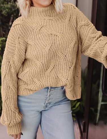 PRETTYGARDEN Women's Fall Oversized Pullover Sweaters Casual Crewneck Long Sleeve Chunky Cable Knit Blouse Top in Saudi Arabia