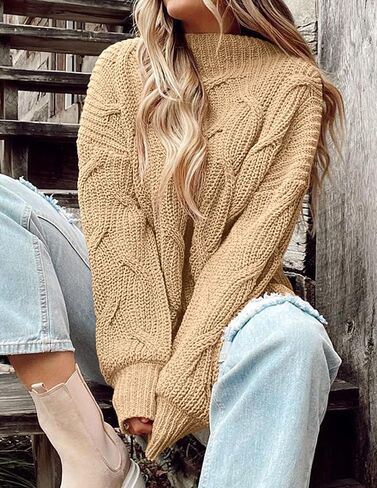 PRETTYGARDEN Women's Fall Oversized Pullover Sweaters Casual Crewneck Long Sleeve Chunky Cable Knit Blouse Top in Saudi Arabia