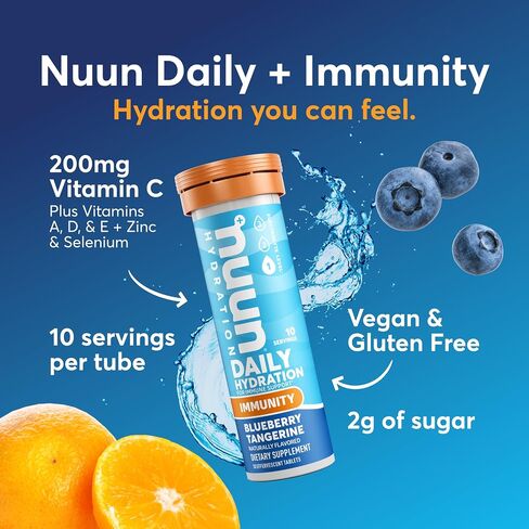Nuun Hydration Immunity Electrolyte Tablets With 200mg Vitamin C, Blueberry Tangerine, 8 Pack (80 Servings) in Kuwait